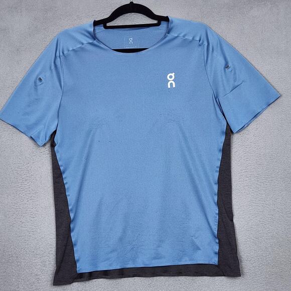 On Running Shirt Mens Large Blue Gray Performance Ventilated Quick Dry Tee Mesh - Picture 1 of 10